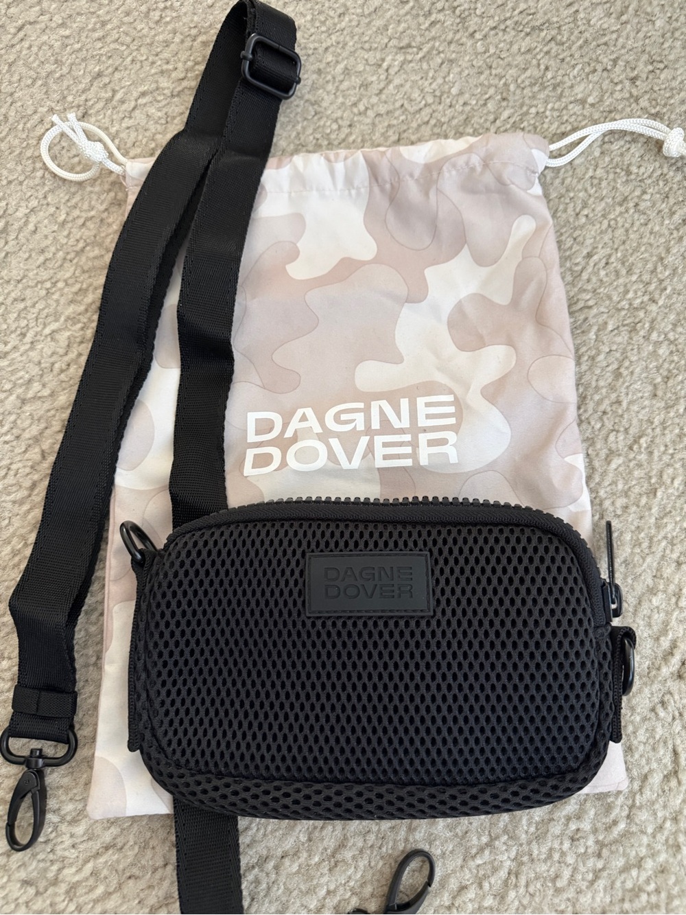 Dagne Dover Black Air Mesh Belt Bag with Adjustable Strap